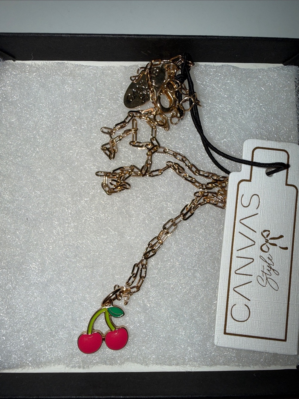 Gold Cherry Pendant Necklace - Pink/Green